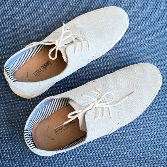 Stacy Adams Canvas Espadrille Derby Shoe Beige Lace Up Men's 11 - Pre-owned - Picture 3 of 11